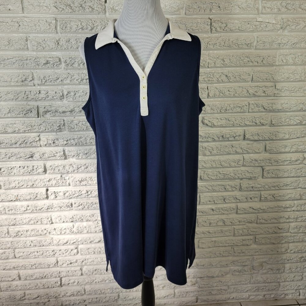 Lands End XLP Blue Polo Dress Collared Sleeveless Mini Cotton Shift BLU110E